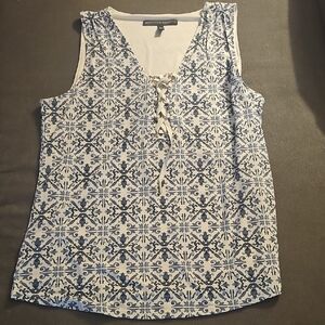 white House Black Market Navy and White Lace-Up Blouse